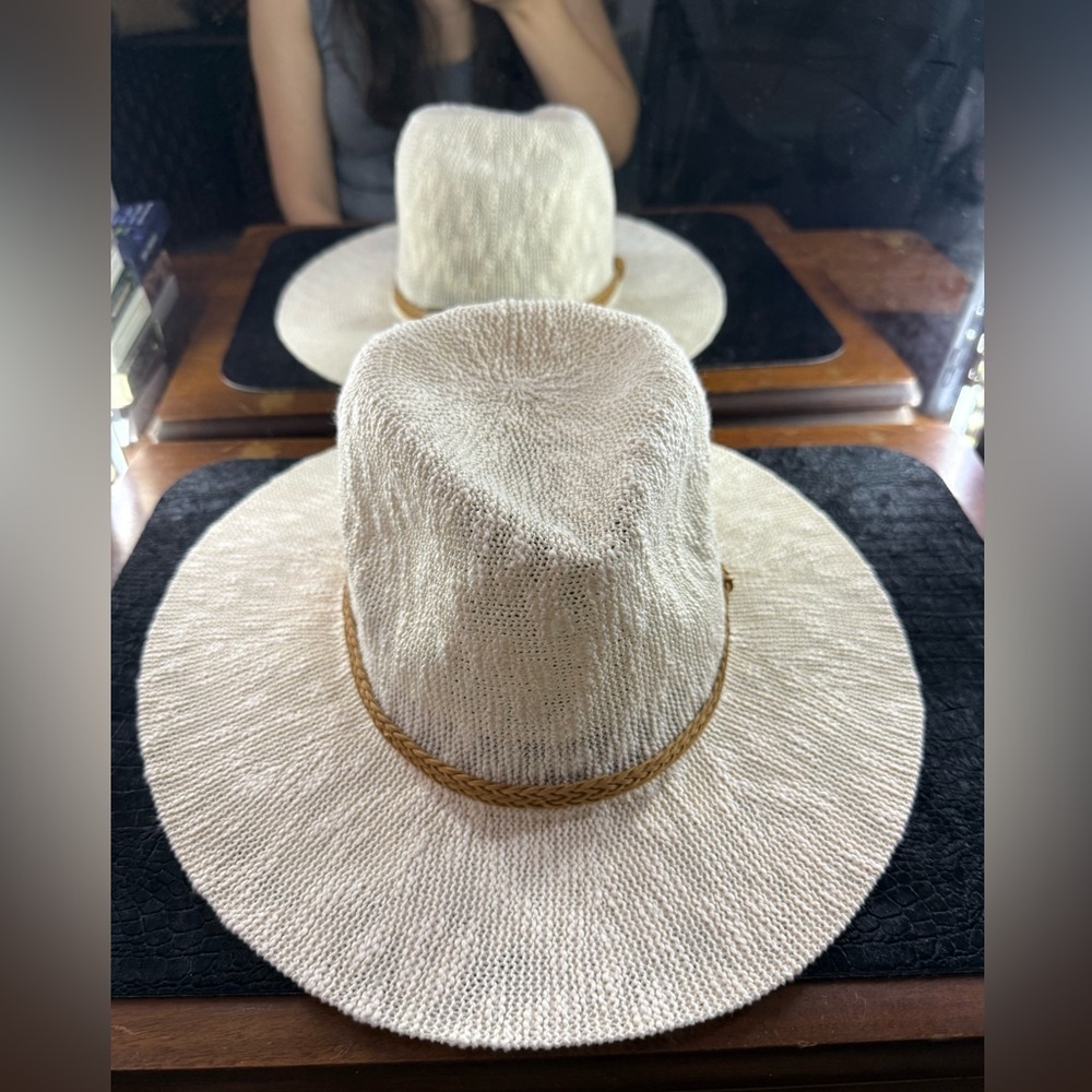 Stylish Cream Nubby Panama Hat with Tan Band - Picture 2 of 5